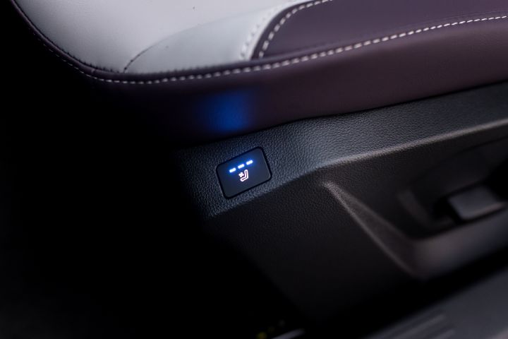 Close-up of the seat ventilation control integrated into the side of a front seat.