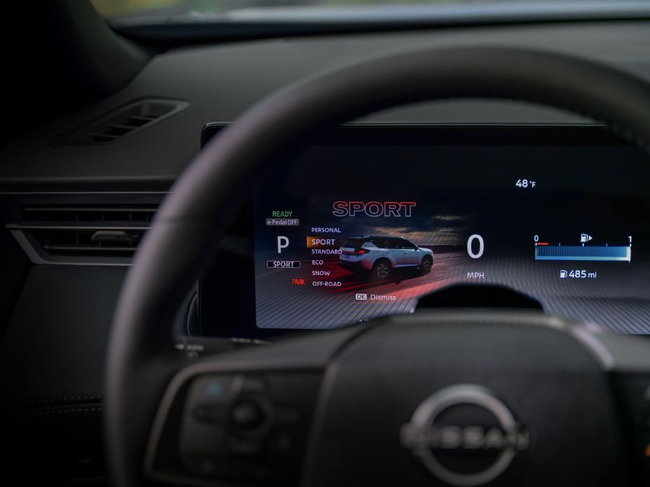 The dashboard display inside the 2027 Nissan Rogue Hybrid SR, featuring multiple details.