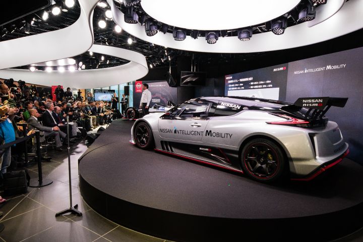 A side view of the crowd and stage at the LEAF NISMO RC launch