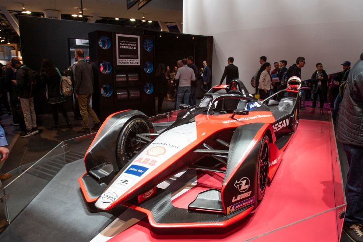 A Nissan Formula E race car on display at CES