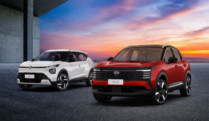 Image composta com o Nissan Kicks e o Nissan Kait lado a lado