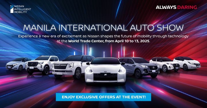 A photo of Nissan Vehicles line up with the details of Manila International Auto Show