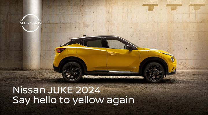 JUKE MC 2024 - Exterior_ iconic yellow body color - N-Sport - side view indoors