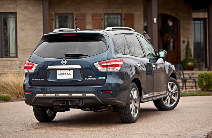 a back view of a parked 2014 Pathfinder Hybrid