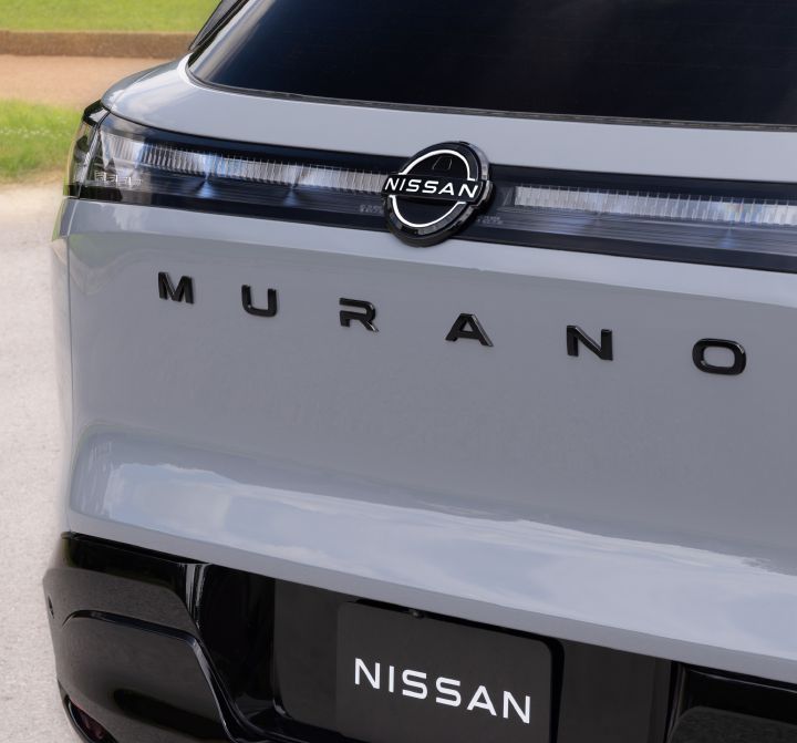Angled close up of the 2027 Nissan Murano Dark Armor trunk, "Murano: is written across the back.