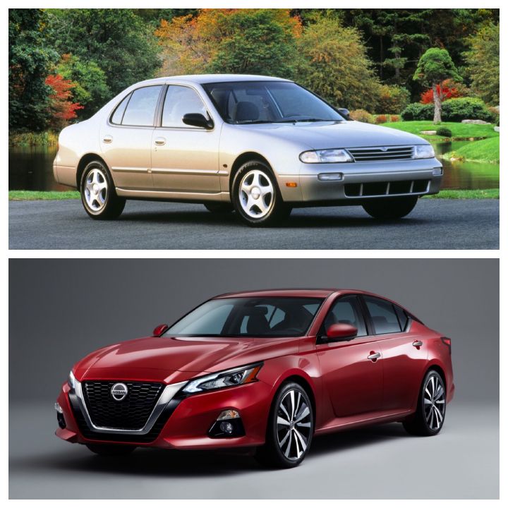 A collage of an older (top) and the new 2019 Nissan Altima (bottom)