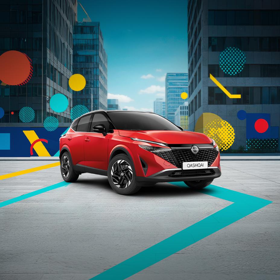 Vue statique du Qashqai Icon rouge de ¾ avant