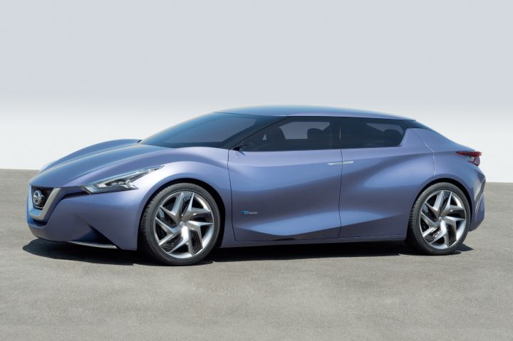 a side profile view of a parked Nissan Friend-ME Concept sedan