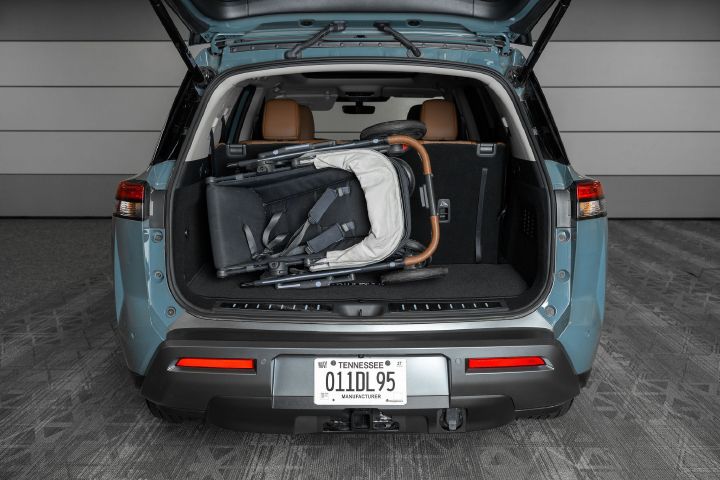 A stroller in the trunk of the 2026 Nissan Pathfinder.
