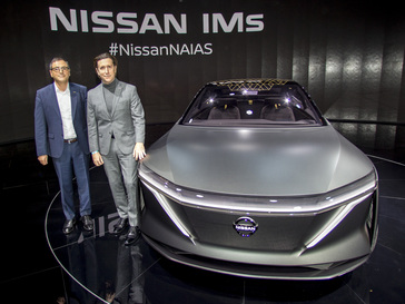 Denis Le Vot, senior vice president and chairman, Nissan North America, introduces the Nissan IMs, a pure electric all-wheel drive concept car with fully autonomous drive capability on January 14, 2019 at the North American International Auto Show in Detroit, Mich.
