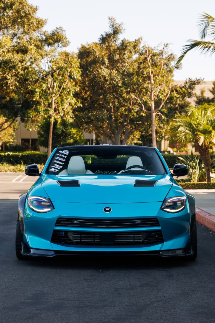 Front view of the Nissan Z Kaze Concept parked in a parking lot.