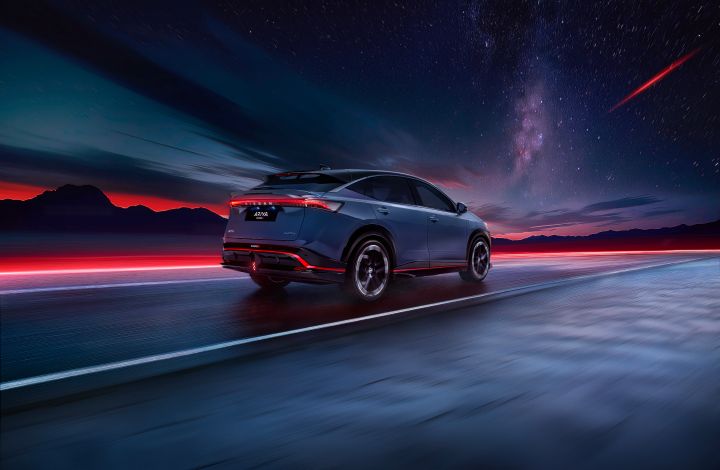 Dynamic rear side shot of the Ariya NISMO.