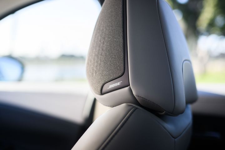 Close up of the BOSE speaker on the side of the 2026 Nissan LEAF headrest.