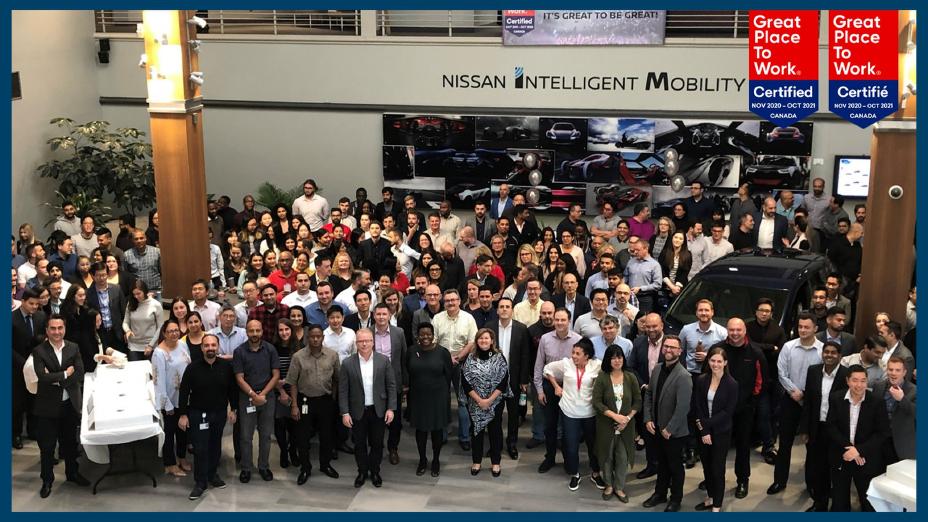 Nissan Canada Employees posing for a photo for the Great Place to Work certification.