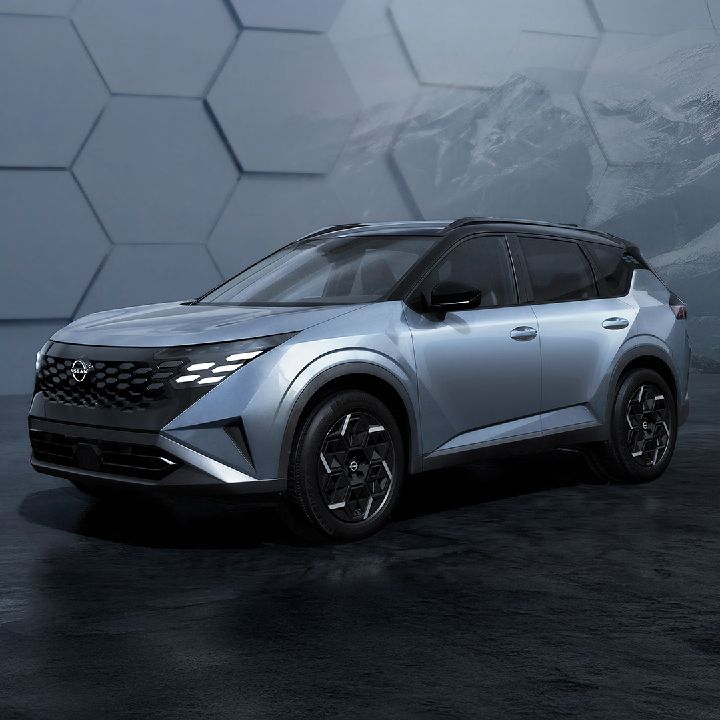 Front 3/4 portrait image of the Nissan Rogue Hybrid e‑POWER.