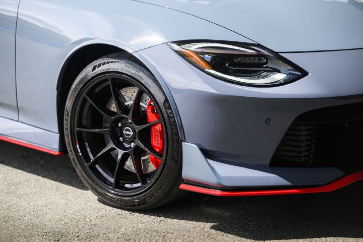 Close up of the front wheel on the 2027 Nissan Z NISMO Manual Transmission