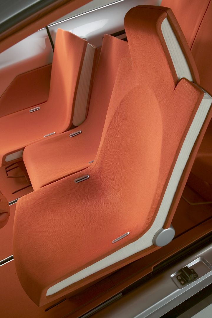 Left side interior view of the orange interior of the Nissan Actic Concept.