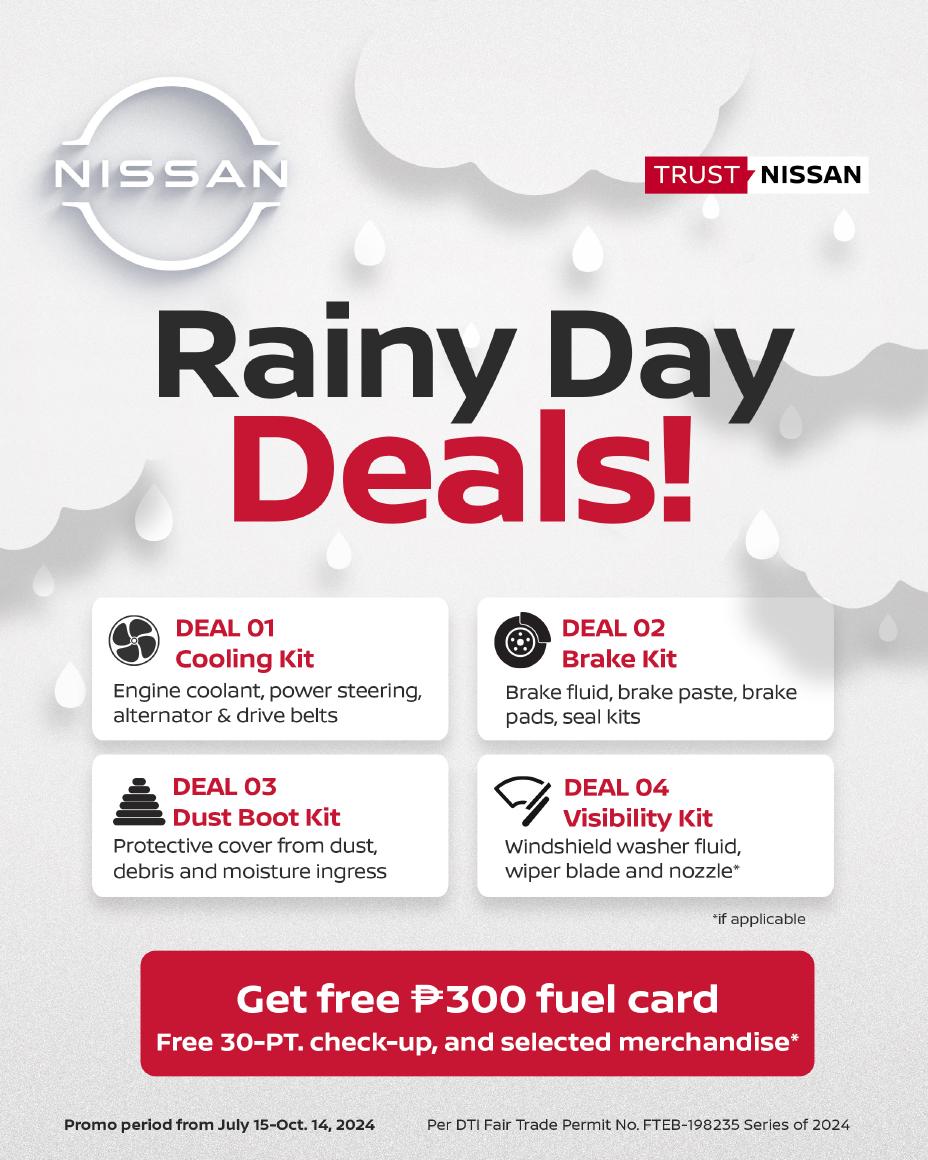 A poster for Nissan Rainy Car Deals