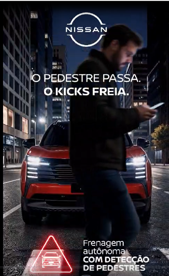 Imagem do painel urbano que será interativo em São Paulo para demonstrar Nissan Kicks em movimento parar ao passar uma pessoa na sua frente