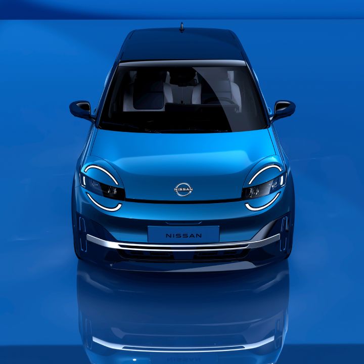All New Nissan Micra design NDE image - front bird view revealing signature headlamps, Nissan and micra badge and front grille