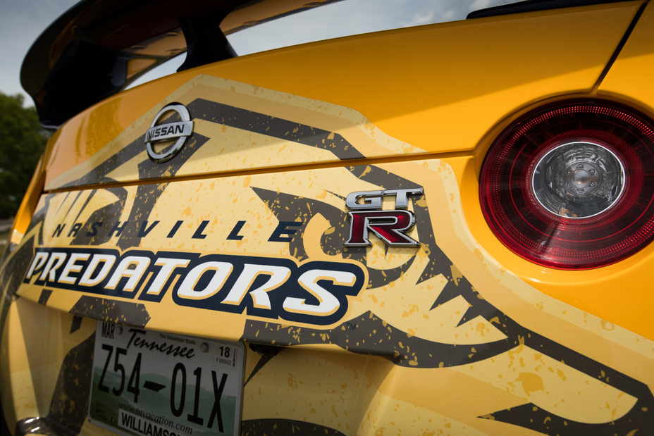 A close up photo of the rear bumper and decal on the Predators themed GT-R