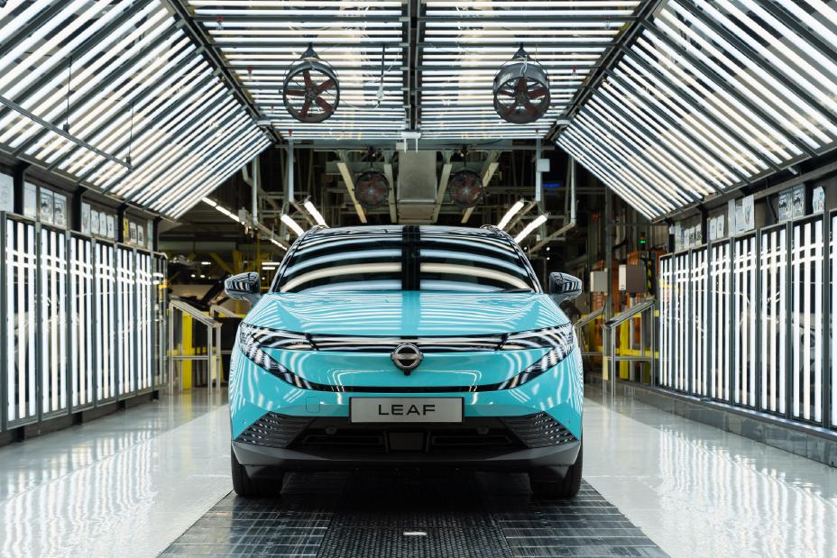 Close up of the front of an All-New Nissan LEAF on the production line