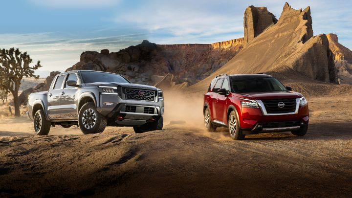 The 2022 Nissan Frontier and the 2022 Nissan Pathfinder composite image.