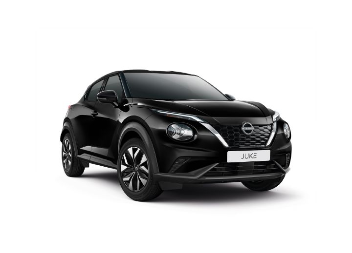 3/4-Front-Studioaufnahme eines schwarzen Nissan Juke N-Tec