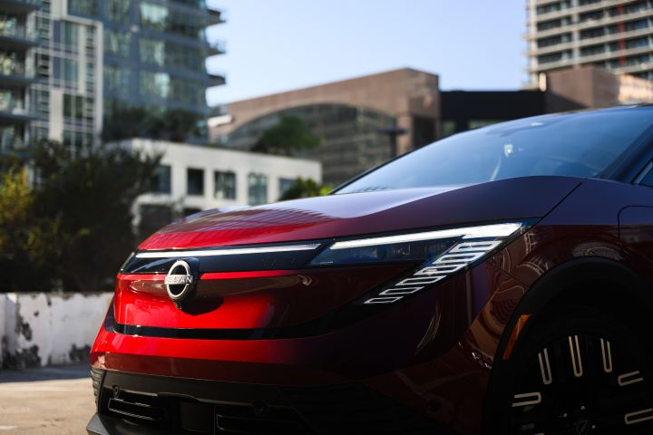 Close up of the left headlight and front fascia on the 2026 Nissan LEAF.