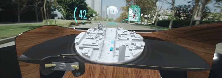 A rendering showing 3D gps in the Nissan Invisible-to-Visible technology concept